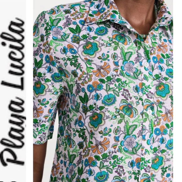 NWT Playa Lucila Floral Cotton Button Front Shirt S - Picture 1 of 12